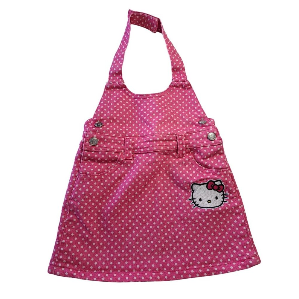 Hello Kitty Pink Polka Dot Girls Halter Dress  Embroidered Kitty Patch Girls 3T